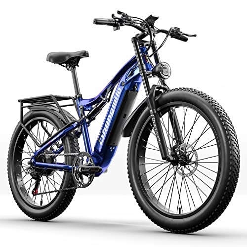 Electric Bike : Shengmilo Electric Bike, 26" Fat Tire Electric Bikes for Adults, Full Suspension Electric Mountain Bike with Aluminum Alloy Frame, 48V 720WH Built-in Battery, NEW-MX03