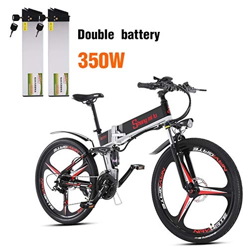 Electric Bike : shengmilo Electric Bike Mountain e Bicycle Folding ebike Adults Mens 350W Lithium Battery 20 Inch Shimano 21 Speed adult M80 (Black Dual batteries)