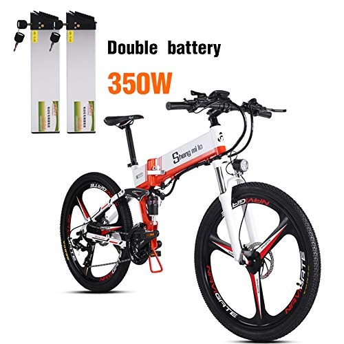Electric Bike : shengmilo Electric Bike Mountain e Bicycle Folding ebike Adults Mens 350W Lithium Battery 20 Inch Shimano 21 Speed adult M80 (Orange Dual batteries)