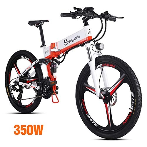 Electric Bike : Shengmilo Electric Foldable Bike, 26 Inch Integrated Wheel Mountain Road E- Bike, 1 PCS 48V / 350W Lithium Battery Included (WHITE)