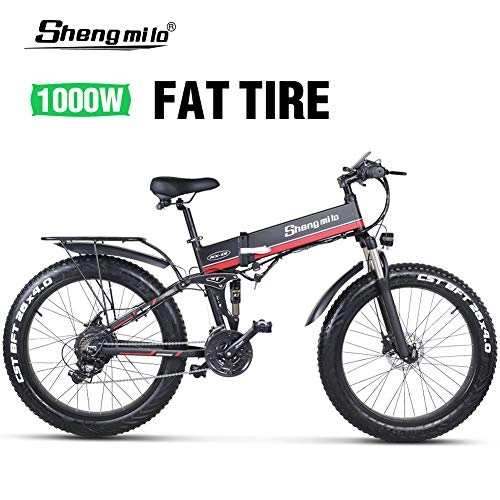 Electric Bike : Shengmilo Electric Folding Bike 26 Inch Mountain Fat Tire E- Bike with XOD Brake, SHIMANO 21 Speed, 1 PCS 48V / 13Ah Lithium Battery Included(MX01)
