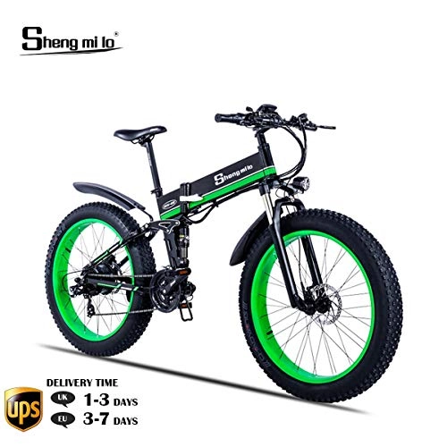 Electric Bike : Shengmilo Electric Folding Bike, 26 Inch Mountain Snow E- Bike, 48V / 13Ah Lithium Battery Included(Green)