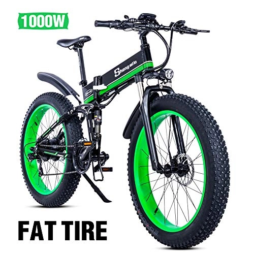Electric Bike : Shengmilo Electric Folding Bike, 26 Inch Mountain Snow E- Bike, 48V / 13Ah Lithium Battery Included (Green)