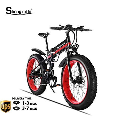 Electric Bike : Shengmilo Electric Folding Bike, 26 Inch Mountain Snow E- Bike, 48V / 13Ah Lithium Battery Included(Red)