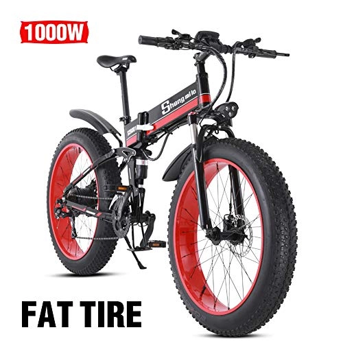 Electric Bike : Shengmilo Electric Folding Bike, 26 Inch Mountain Snow E- Bike, 48V / 13Ah Lithium Battery Included (Red)
