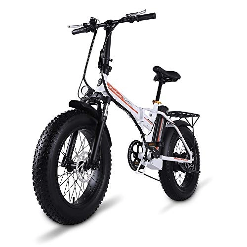 Electric Bike : Shengmilo Folding Electric Bike for Adults, MX20, 48V 75N∙M Torque City Walking E-bike, Front and rear disc brakes, 20 * 4.0 Fat Tire Electric Bikes (MX20-White)