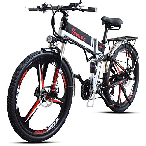 Electric Bike : shengmilo M80 26 inch Aluminum Frame 48V 350W Electric Bicycle Folding eBike Full Suspension Shimano 21 Speed bike with Hydraulic Disc Brakes (Black)
