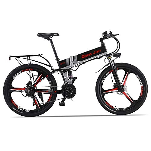 Electric Bike : Shengmilo-M80 350w Electric Mountain Bike, 26-inch Folding Electric Bicycle, 48v 13ah Full Suspension And Shimano 21 Speed, With Rear Shelf
