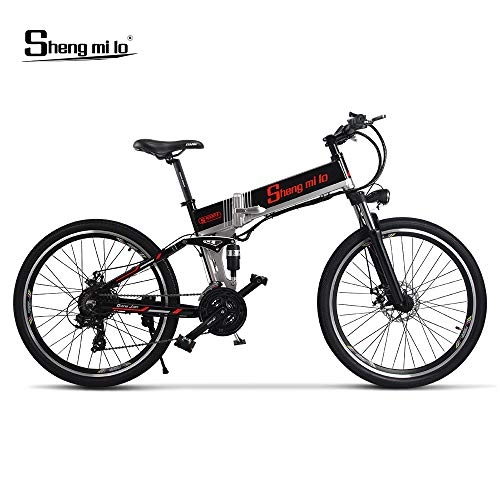 Electric Bike : Shengmilo M80 500w Electric Mountain Bike, 26 Inch Folding E-bike, 48V 13Ah Full Suspension and Shimano 21 Speed