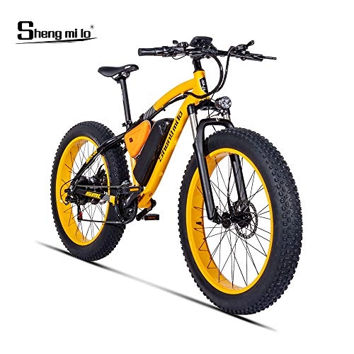 Electric Bike : Shengmilo MX 02 Electric Bicycle 26'' Electric Mountain Bike With 48V Lithium-Ion Battery With BAFANG 500W Powerful Motor, Shimano TX55 / 7 Speed Pull (Yellow)