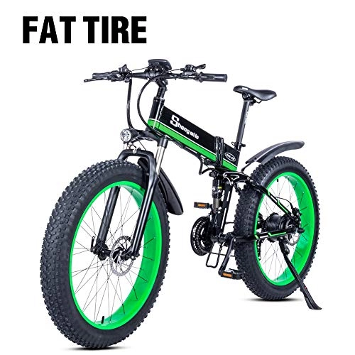 Electric Bike : Shengmilo-MX01 1000W Electric Bicycle, Folding Mountain Bike, Fat Tire Ebike, 48V 12.8AH