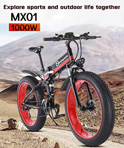 Electric Bike : Shengmilo MX01 1000W Fat Electric Mountain Bike 13AH Battery 21Speeds Hydraulic Disc Brake (Battery)