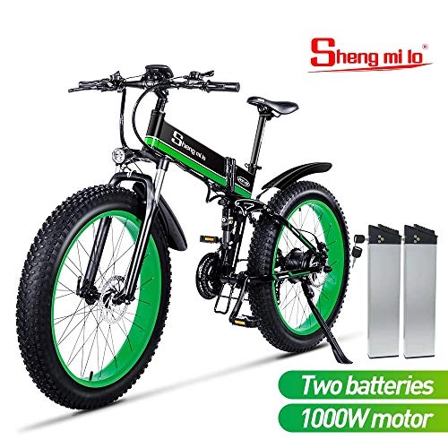 Electric Bike : Shengmilo-MX01 26inch Fat Tire Electric Bike 1000W 48V Snow E-Bike Shimano 21 Speeds Beach Cruiser Mens Women Mountain e-Bike Pedal Assist, Lithium Battery Hydraulic Disc Brakes