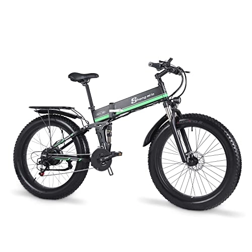 Electric Bike : Shengmilo MX01 Electric Bike for Adults, 26'' Electric Bicycle with Brushless Motor, Fat Tire Mountain E Bike with Removable 48V Lithium Battery, Dual Shock Absorber (Green)