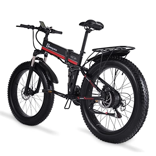 Electric Bike : Shengmilo MX01 Electric Bike for Adults, 26'' Electric Bicycle with Brushless Motor, Fat Tire Mountain E Bike with Removable 48V Lithium Battery, Dual Shock Absorber (Red)