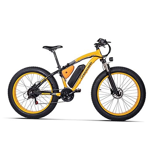 Electric Bike : SHENGMILO MX02 26 Inch Fat Bike, 21 Speed Electric Bicycle, 48V 17Ah Large Capacity Battery, Lockable Suspension Fork, 5 Level Pedal Assist (Yellow, 17Ah + 1 Spare Battery)