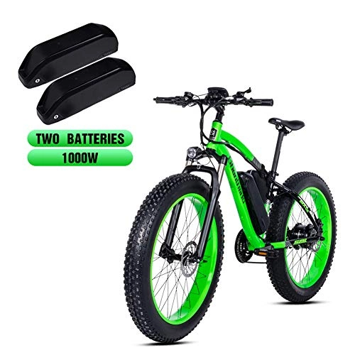 Electric Bike : Shengmilo MX02 26 Inch Fat Tire Electric Bicycle, 48V 1000W Motor Snow ebike, Shimano 21 Speed Mountain Electric Bicycle Pedal Assist, Lithium Battery Hydraulic Disc Brake e-bike (Green Dual batteries)