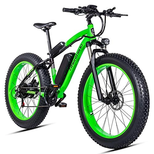 Electric Bike : Shengmilo-MX02 26inch Fat Tire Electric Bike 1000W / 500W Beach Cruiser Mens Women Mountain e-Bike Pedal Assist 48V 17AH Battery (Green (one battery), China 1000W Motor)