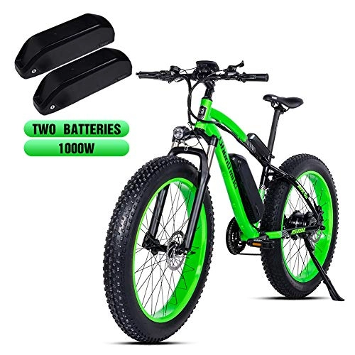 Electric Bike : Shengmilo-MX02 26inch Fat Tire Electric Bike 1000W / 500W Beach Cruiser Mens Women Mountain e-Bike Pedal Assist 48V 17AH Battery (Green(two battery), China 1000W Motor)