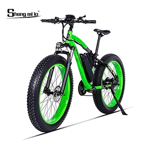 Electric Bike : Shengmilo-MX02 Electric Bike BAFANG 500w Electric Mountain Bike Fat Bike 26 * 4.0 Tire (greenWith throttle)