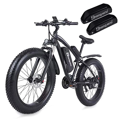 Electric Bike : Shengmilo-MX02S 26 * 4.0inch Fat tire Electric Bicycle, 7-Speed Mountain Ebike, 48V*17ah removable Lithium Battery, Dual Hydraulic Disc Brake, Smart LCD Display (BLACK, Two Batteries)