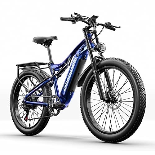 Electric Bike : Shengmilo-MX03 Electric Bike for Adults, 48V 15Ah 720Wh Removable Battery, 26" Fat Tire Electric Mountain Bicycle with 3 Riding Modes, BAFANG Motor, 7-Speed, Hydraulic Disc Brakes, Full Suspension