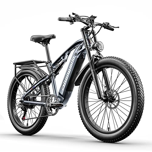 Electric Bike : Shengmilo MX05 Full Suspension Electric Bicycle, 26 Inch Electric Bike, E-Mountain Bike, 48V / 15AH Removable Battery, SHIMANO 7-Speed, BAFANG Motor, Dual hydraulic disc brakes