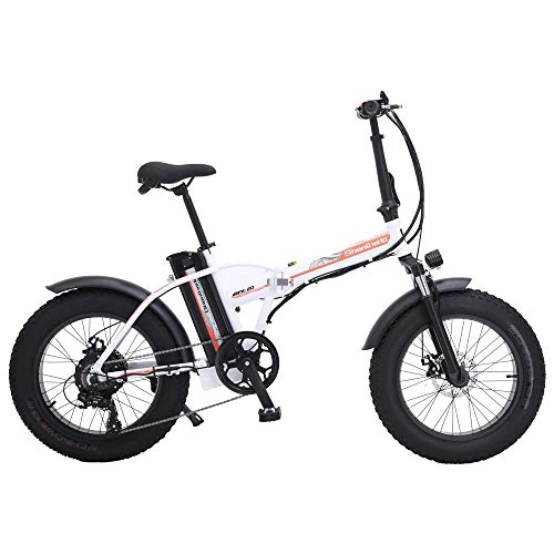 Electric Bike : SHENGMILO MX20 20 Inch Electric Snow Bike, 4.0 Fat Tire, 48V 15Ah Powerful Lithium Battery, Power Assist Bicycle, Mountain Bike (White, 15Ah+1 Spare Battery)