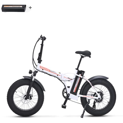 Electric Bike : SHENGMILO MX20 Adult Folding Electric Bicycle, 20 * 4.0 Fat Tire Electric Bicycle with 500W Motor 48V 15AH Battery, Commuter or Mountain Bicycle, 7 / 21 Shift Lever Accelerator (White+A battery)