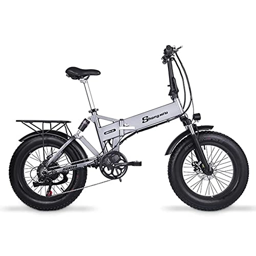 Electric Bike : SHENGMILO MX21 Adult Folding Electric Bicycle, 20 * 4.0 Fat Tire Electric Bicycle with 500W Motor 48V 12.8AH Battery, Commuter or Mountain Bicycle, 7 Shift Lever Accelerator (Gray, 500W+A battery)