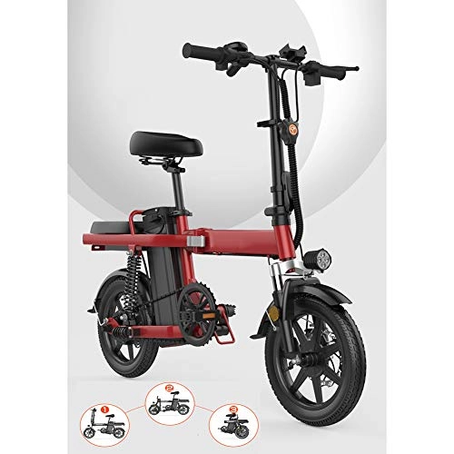 Electric Bike : SHENXX Folding Electric Bicycle, 14 Inch Electric Bike, Electric Folding Bike Foldable Bicycle Adjustable Height Portable for Cycling, E-Bike Built-in Lithium Battery, 350W Red, 11Abatterylife40km