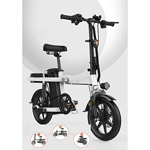 Electric Bike : SHENXX Folding Electric Bicycle, 14 Inch Electric Bike, Electric Folding Bike Foldable Bicycle Adjustable Height Portable for Cycling, E-Bike Built-in Lithium Battery, 350W White, 25Abatterylife100km
