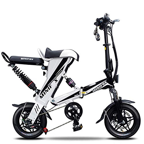 Electric Bike : Shiyajun Lithium battery folding electric bicycle 12 inch 36V adult portable bicycle-Double-70 km-White