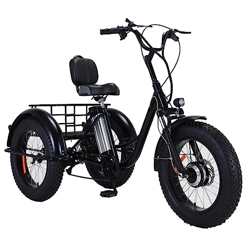 Electric Bike : SKVLF 20 Inch Adult Electric Tricycle, Wide Tire Electric Tricycle, 500W 48V 10Ah Detachable Battery, Big Basket, Three Wheel Elderly Electric Bicycle