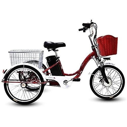 Electric Bike : SKVLF 20 Inch Shopping Adult Tricycle, Men Elderly Electric Three Wheel Cargo Bike with Basket, Adjustable Three Wheel Cruiser Shopping Bike, Removable Lithium Battery