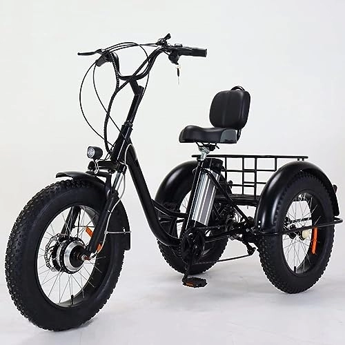 Electric Bike : SKVLF 48V Fat Tire 3 Wheels Elderly Leisure Electric Bike Front And Rear Basket, Outdoor 20 Inch Wide Tire Electric Bike for Adults, Suitable for Shopping / Carrying Pets