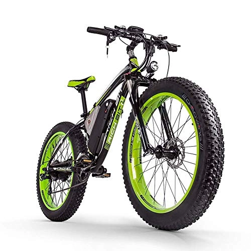 Electric Bike : Smart Electric Bicycle, Men's Electric Car Fat Bike 350W-36V-10.4Ah Lithium Battery 26 * 4.0 Mountain Bike Mountain Bike Shimano 21 Speed Transmission Speed Disc Brake, Green