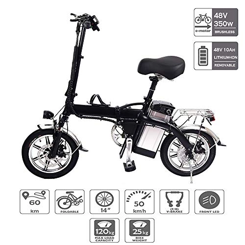 Electric Bike : smileyshy 14 Inch Lithium Battery Bicycle- Electric Mountain Bike, Commuter Bike, Folding E-bike With Removable Lithium Battery Citybike 40-50KM / H, Energy Saving, convenient And Fast