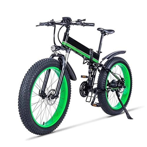 Electric Bike : Smisoeq 26 inches electric bicycles, foldable fat tires, 12Ah lithium battery, unisex 21 speed full suspension mountain bike, with the rear seat snow bike