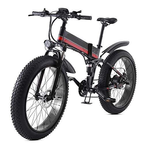 Electric Bike : Smisoeq Electric snow bike 48V 1000W 26 inch thick electric bicycle tire, and a rear seat with a movable suspension of lithium batteries