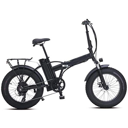 Electric Bike : Smisoeq Electric snow bike 500W 20 inch folding mountain bike, with a disc brake and a lithium battery 48V 15AH (Color : Black)