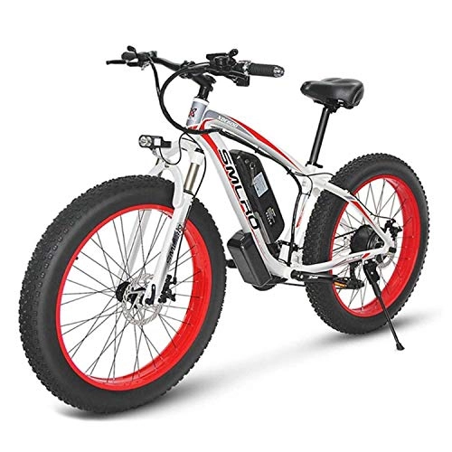 Electric Bike : SMLRO 26" Electric Mountain Bicycles for Adults, 48V 13Ah 500W Fat Tire E Bikes 21-Speed Gear, 3 Working Modes, White