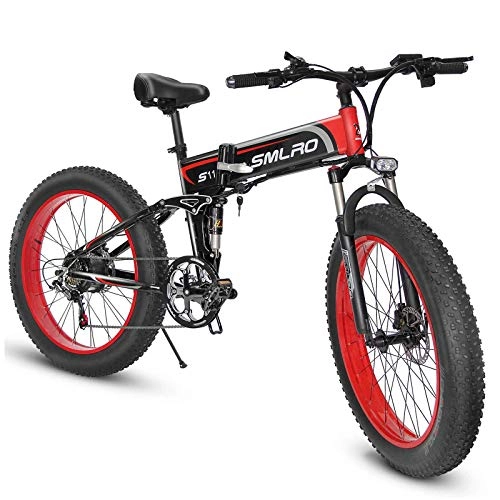 Electric Bike : SMLRO 26''Folding Electric Bikes for Adults, Electric Mountain Bikes, Aluminum Alloy Fat Tire E-bikes Bicycles All Terrain, 350W / 500W / 1000w 48V 13Ah Removable Lithium-Ion Battery with 3 Riding Modes