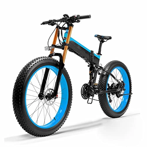 Electric Bike : Snow Electric Bike for Adults 1000W 48V 26 Inch Fat Tire foldable Electric Sand Bicycle, 5 Level Pedal Assist Sensor Ebike (Color : Blue, Size : 1000W 10.4Ah)