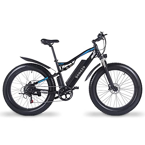 Electric Bike : SONGZO Adult Electric Bicycle 26 inch Fat Tire Electric Mountain Bike With 48V 17AH Lithium ion Battery and Dual Shock Absorbers
