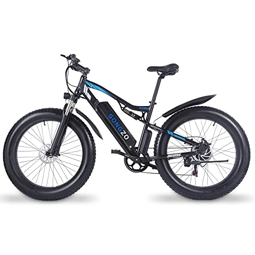 Electric Bike : Songzo Electric Bicycle 26 Inch Fat Wheel Adult Electric Bicycle With 48v17ah Electric Mountain Bike Full Shock Absorber