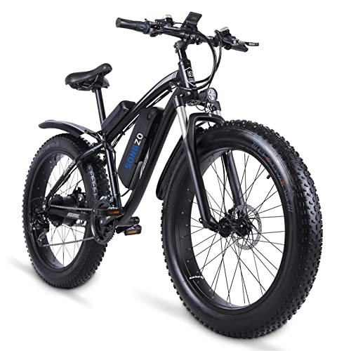 Electric Bike : SONGZO Electric Bike 26” 4.0 Fat Tire Mountain Bike with 48V 17AH Lithium Battery (Black)