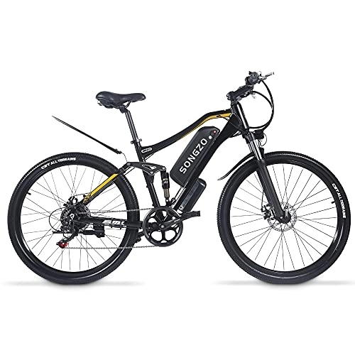 Electric Bike : SONGZO Electric Bike 27.5 inch adult Electric Mountain Bike with 48V 15AH Lithium ion Battery and Dual shock Absorbers