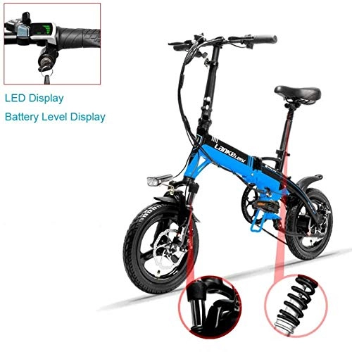 Electric Bike : SSeir A6 Mini Folding Electric Bicycle 350W 36V / 8.7A 14 Inch E Bicycle Disc Brake Removable Battery, Blue
