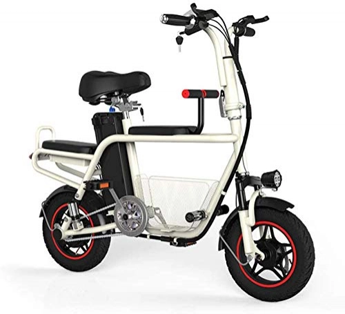 Electric Bike : SSeir12 inch electric bicycle detachable lithium battery electric bicycle carbon steel frame city electric bicycle light folding electric bicycle, 8ah white